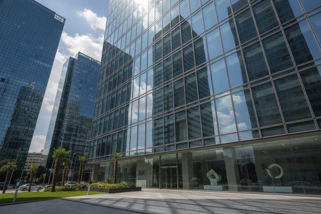 Modern bir ofis binasının panel (üniteli) giydirme cephe sistemi
